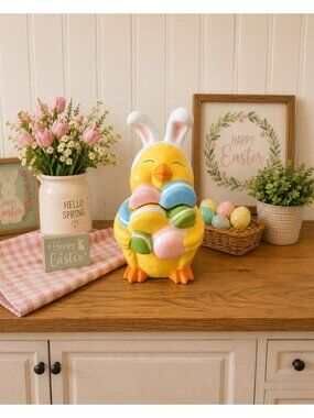 New Yellow Easter Bunny Holding Macaroons Kitchen Cookie Jar Kitchen Canister
